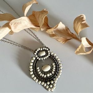 Beautiful ivory cream white brass native medallion double strand necklace